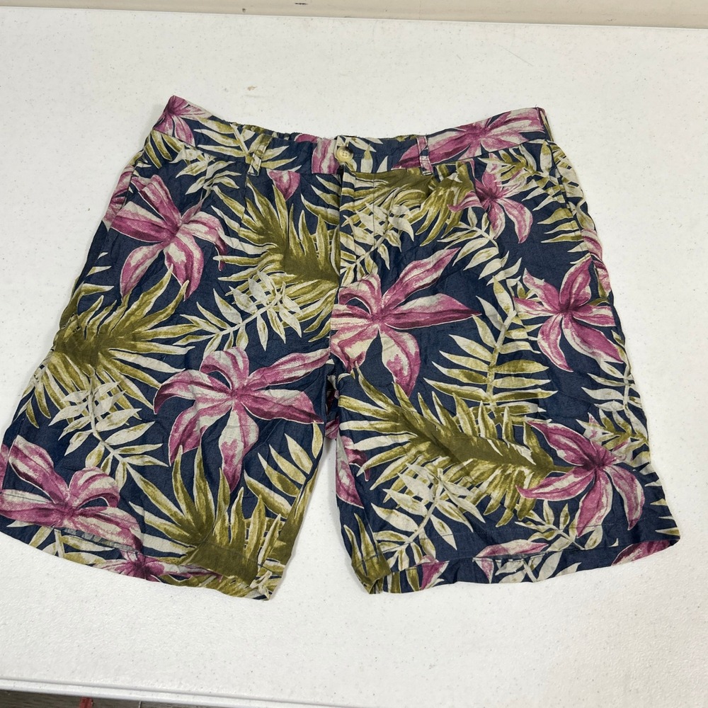 Scotch & Soda Mens 32 Tropical Floral Twill Shorts Navy Pink Green Hibiscus Palm